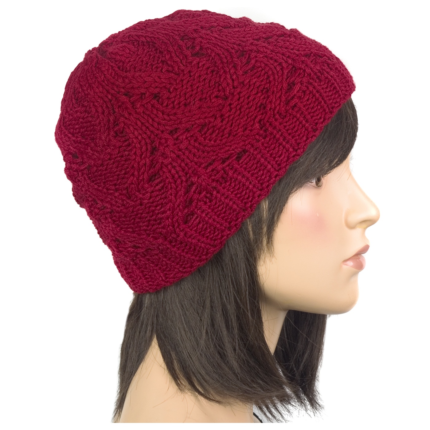 Klasyczna zimowa czapka damska z ażurowym splotem: czerwona