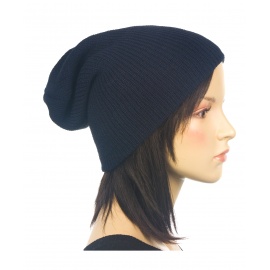 Czapka damska bezszwowa w prążki beanie 3w1 Kelly - granatowa