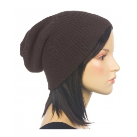 Czapka damska bezszwowa w prążki beanie 3w1 Kelly - brązowa