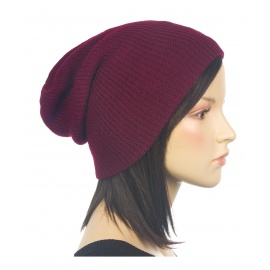 Czapka damska bezszwowa w prążki beanie 3w1 Kelly - bordowa burgund