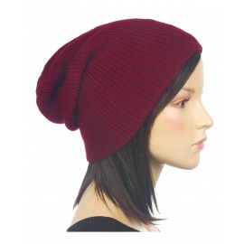 Czapka damska bezszwowa w prązki beanie 3w1 Kelly - bordowa