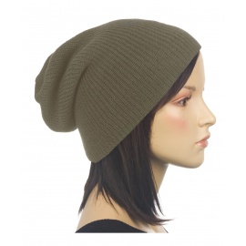 Czapka damska bezszwowa w prązki beanie 3w1 Kelly - khaki