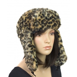 Czapka damska zimowa uszanka w panterkę