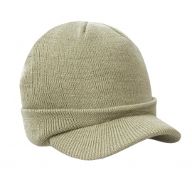 Męska czapka zimowa z daszkiem fullcap – beżowa khaki z wywinięciem