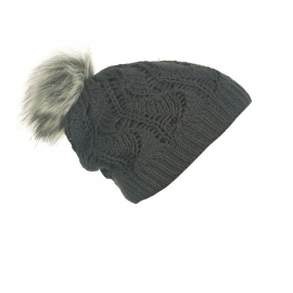 Czapka damska z pomponem - ciemnoszara