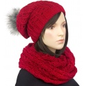 Komplet zimowy Tola czapka damska z pomponem i szalik komin - czerwony