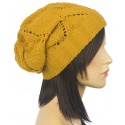Ażurowa czapka zimowa – musztardowa żółta