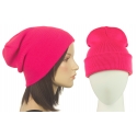 Czapka damska zimowa 3w1 beanie - różowa fluo