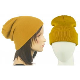 Czapka damska zimowa 3w1 beanie - musztardowa