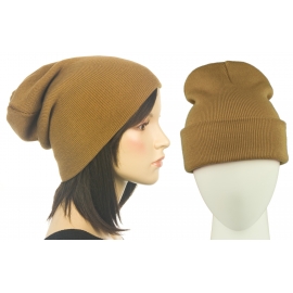 Czapka damska bezszwowa beanie 3w1 Janet - karmelowa beżowa