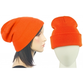 Czapka damska zimowa 3w1 beanie - pomarańczowy fluo