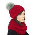 Komplet zimowy Hela czapka damska z pomponem i szalik komin - czerwony