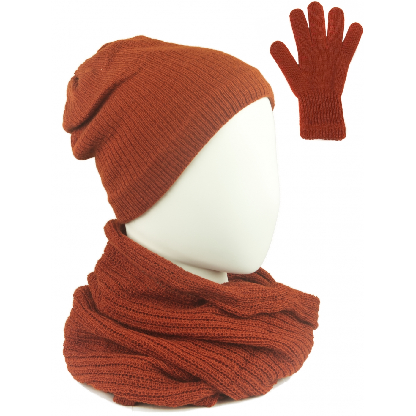 Komplet damski Sally czapka na polarze, komin i rękawiczki - rudy pomarańczowy