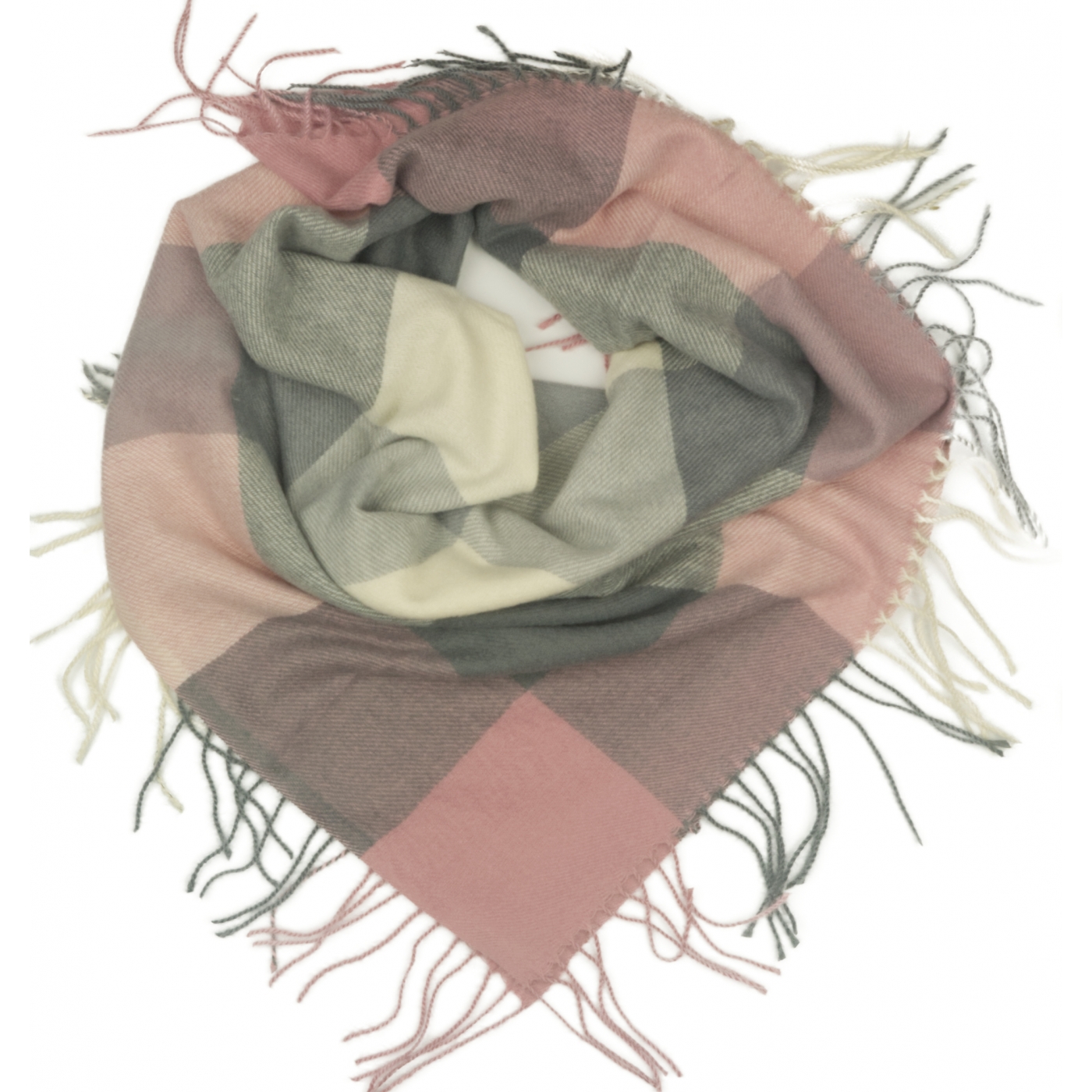 Duża chusta szal w kratę Tiffi - szary/brudny róż/kremowy (rozmiar L)