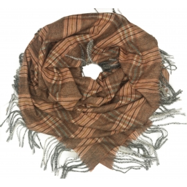 Duża chusta szal w kratę Elisa - brązowy/łososiowy (rozmiar XL)
