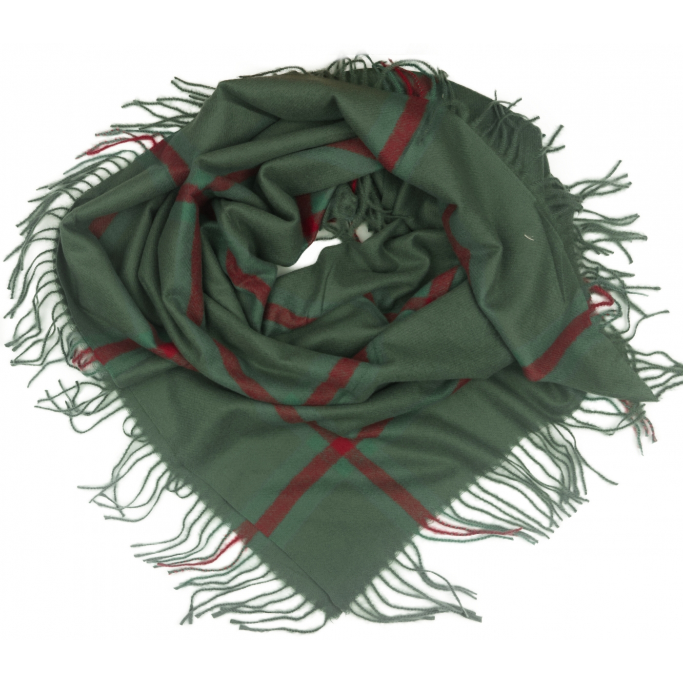 Duża chusta szal w kratę Elisa - khaki/zielony/bordo (rozmiar XL)