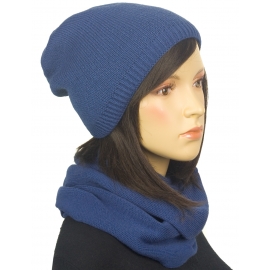 Komplet Kaja czapka zimowa damska i szalik komin - jeansowy niebieski