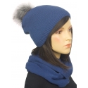 Komplet Kaja czapka zimowa damska z pomponem i szalik komin - niebieski jeansowy