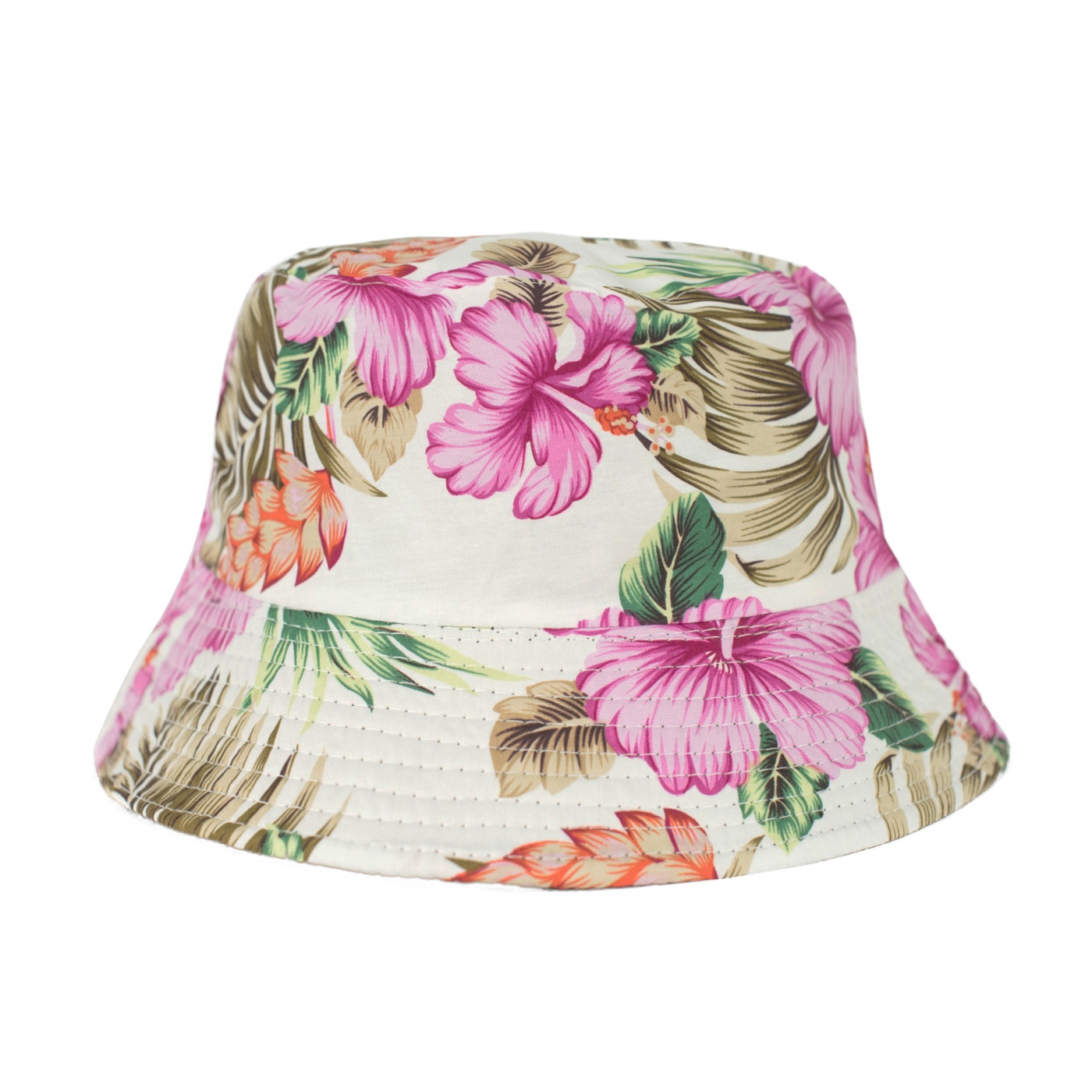 Kapelusz damski hawajski typu bucket - biały w różowe kwiaty